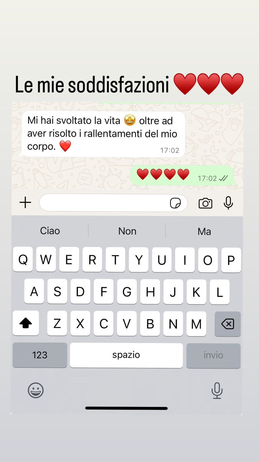 Feedback WhatsApp: mi hai svoltato la vita, oltre ad aver risolto i rallentamenti del mio corpo
