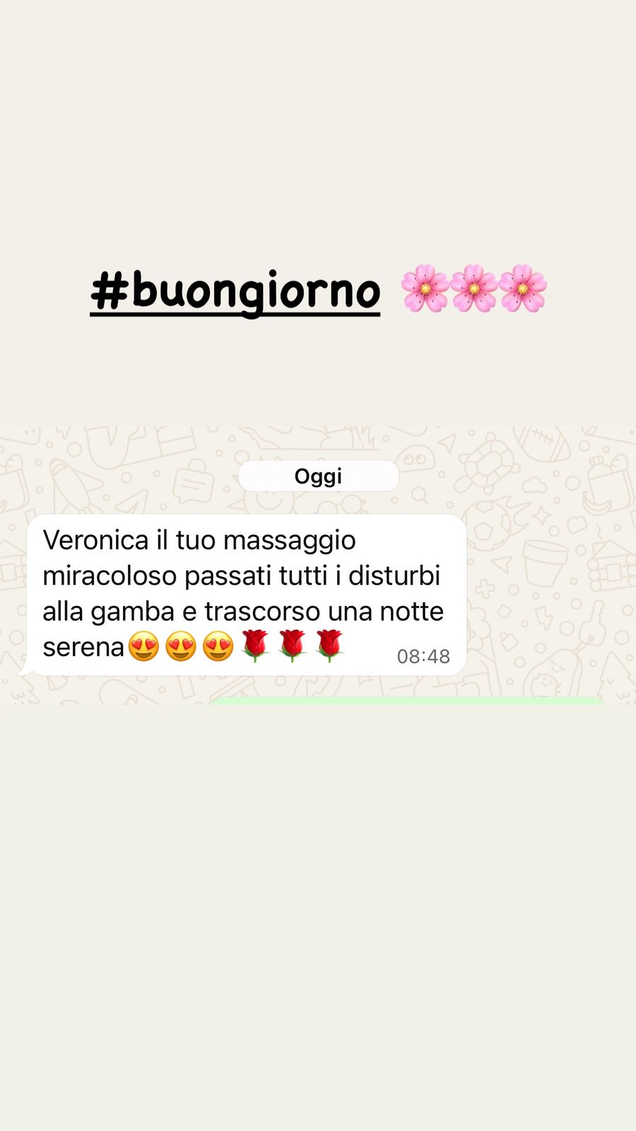 Feedback WhatsApp: il tuo massaggio miracoloso, passati tutti i disturbi alla gamba e trascorso una notte serena